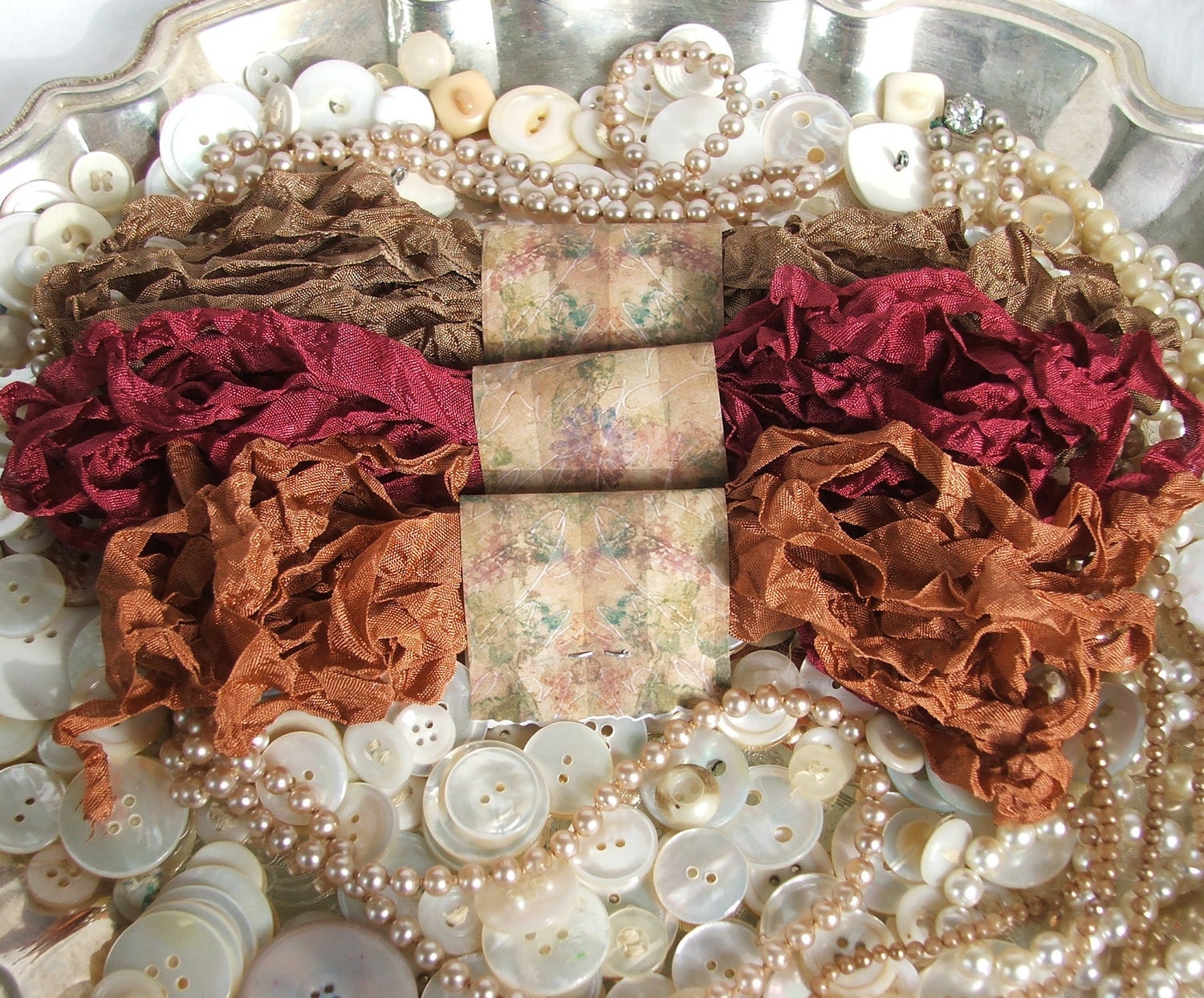 Gorgeous Crinkled Seam Binding Ribbon - Falling Leaves Bundle - Rustic, Shabby Chic, Beach, Cottage, French Country, Wedding, Scrapbooking