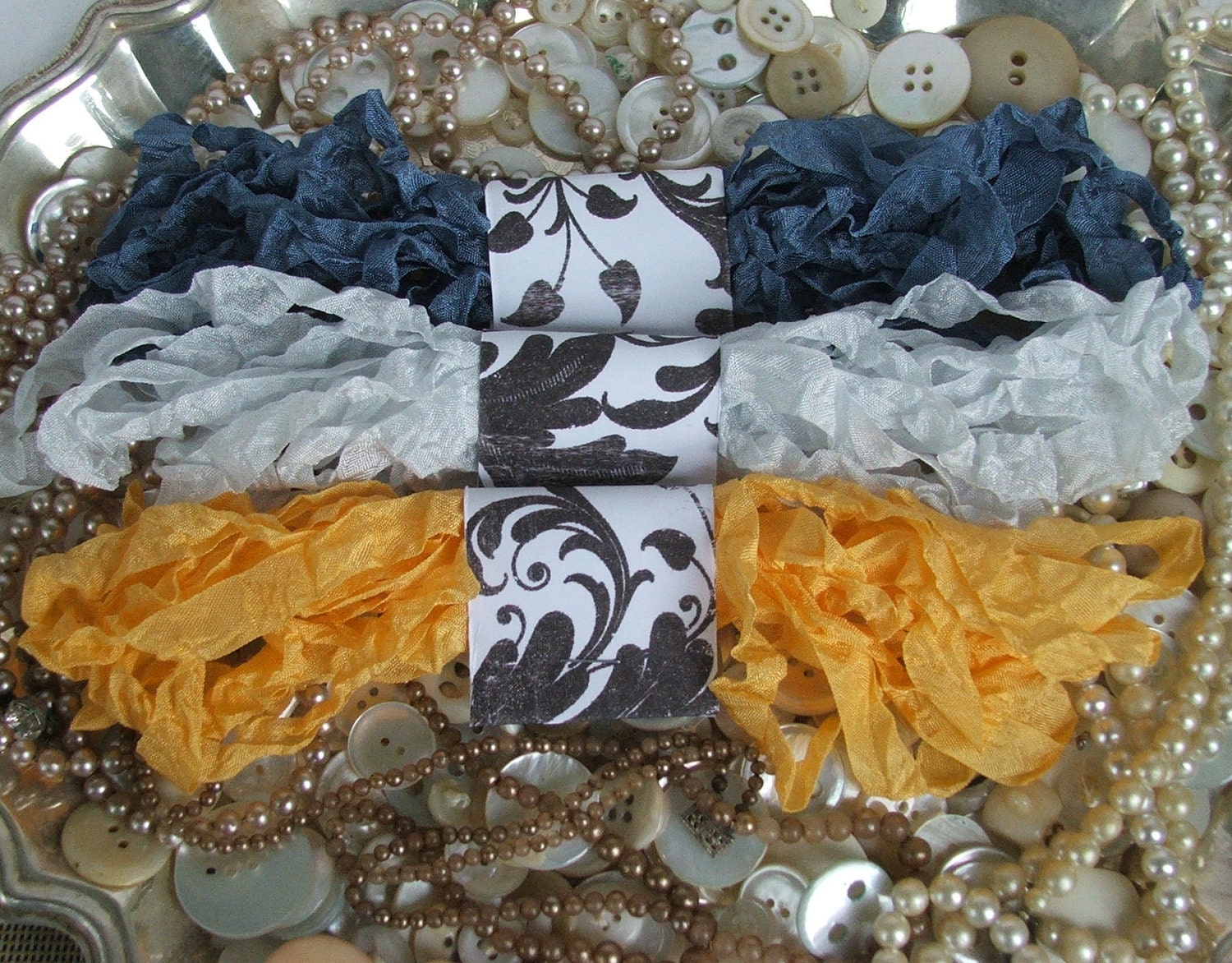 Gorgeous Crinkled Seam Binding Ribbon -  The Shore Bundle - Rustic, Shabby Chic, Beach, Cottage, French Country, Wedding, Scrapbooking