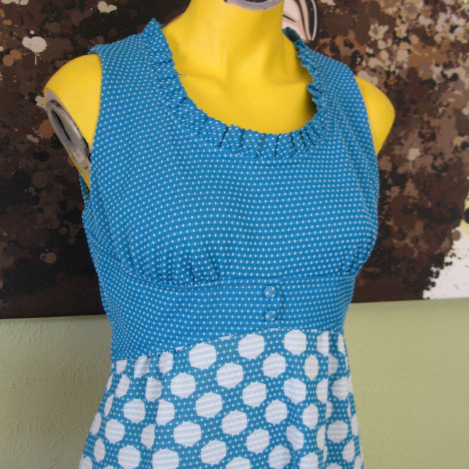 Dot Dot Dot Awesome 60s Aqua Polka Dot Maxi Dress