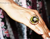 Terrarium Monkey Ring, Diorama Globe Ring , adustable silver ring with Reindeer Moss No. 44