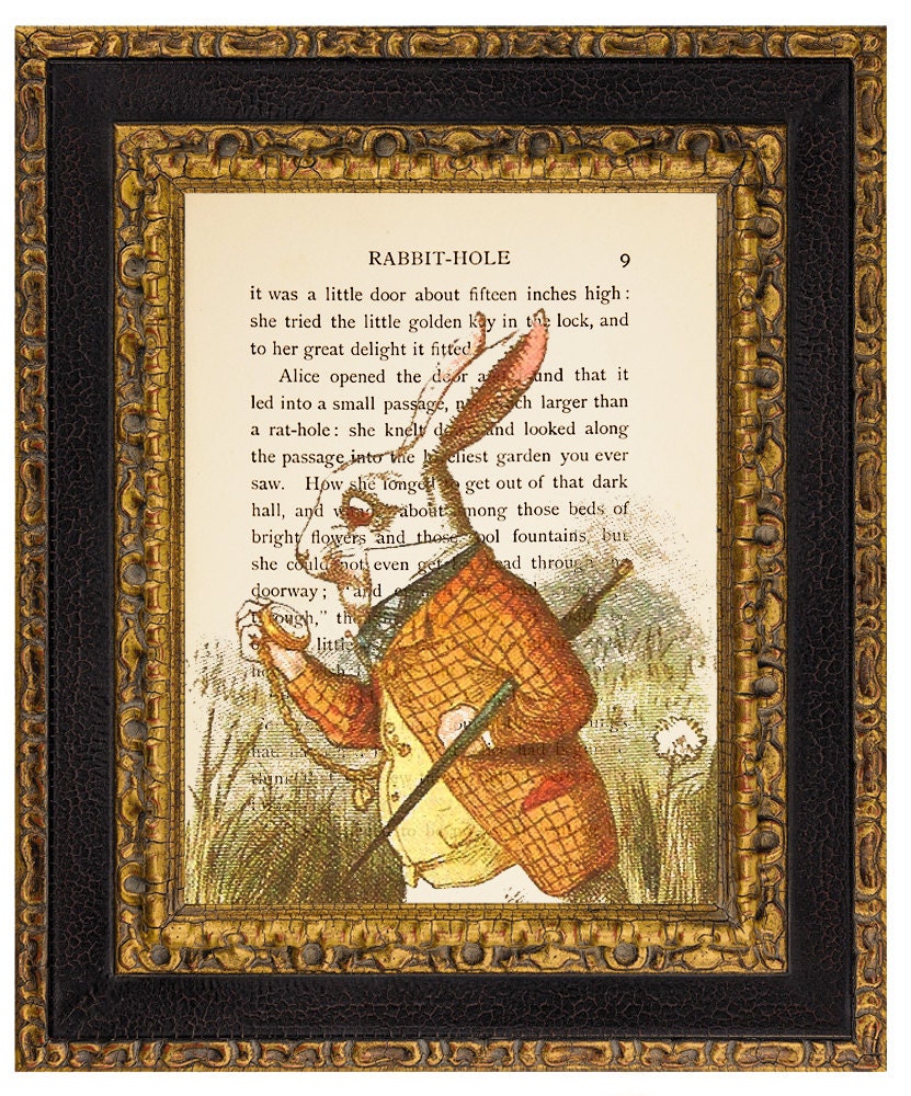 Alice in Wonderland Print on Alice in Wonderland Vintage Book Page. Upcycled Book Print. Printed Book Page. Upcycled Book Art Print. 12