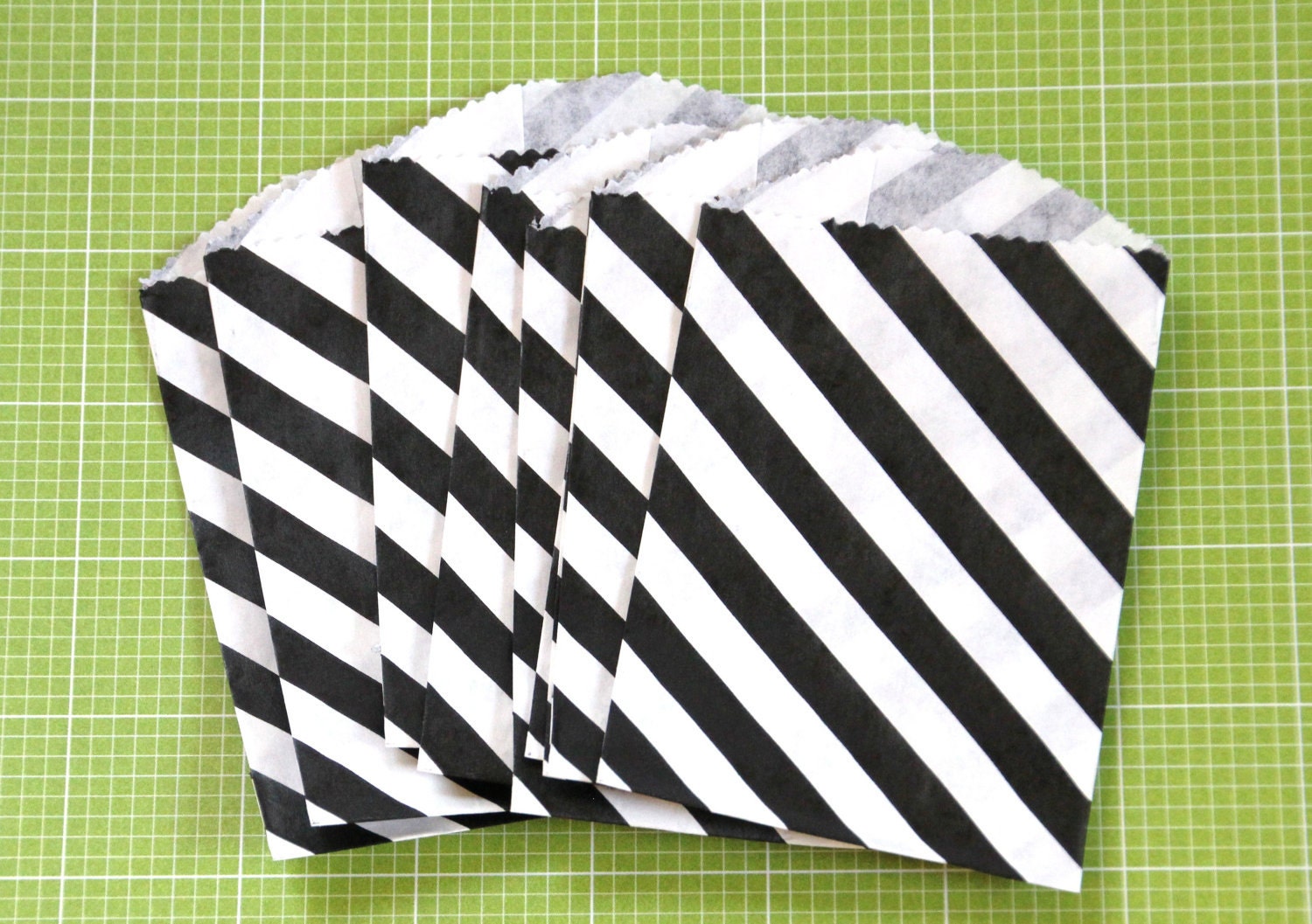 15 Black Diagonal Stripe Bitty Bags (Treat Bags, Favor Bags, Gift Wrap, Envelopes) - 2.75 x 4 inches