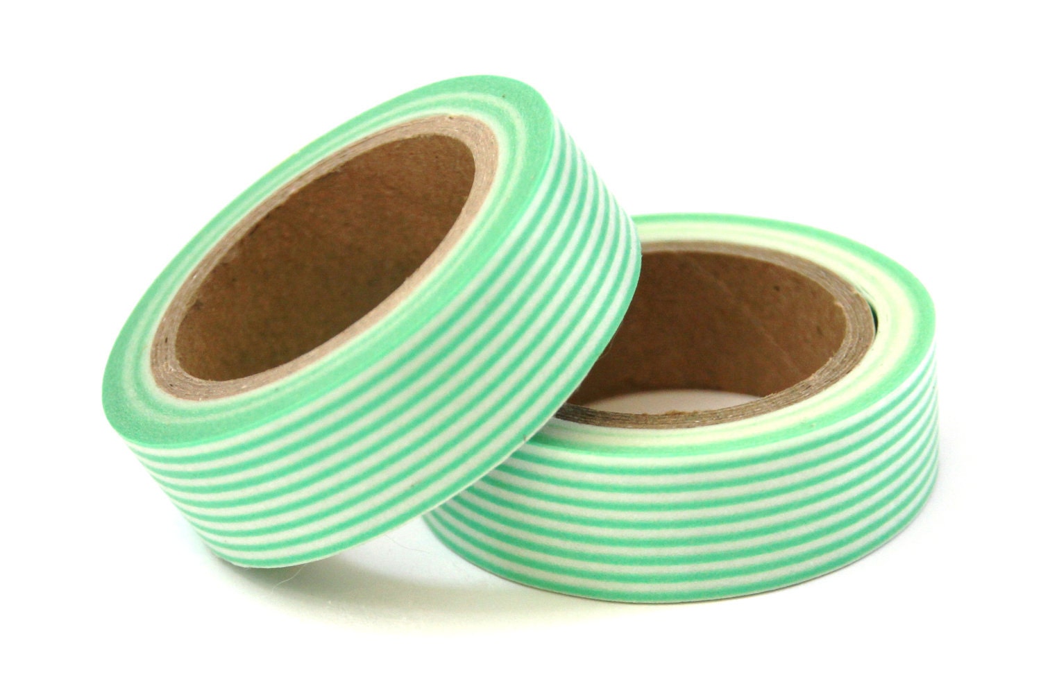 2 Rolls of Mint Green and White Pinstripe & Polka Dot Masking Tape / Japanese Washi Tape