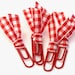 5 Decorative Red and White Gingham / Checkered Ribbon Paper Clips - Gift Wrap, Scrapbooking Embellishment, Bookmark, etc.