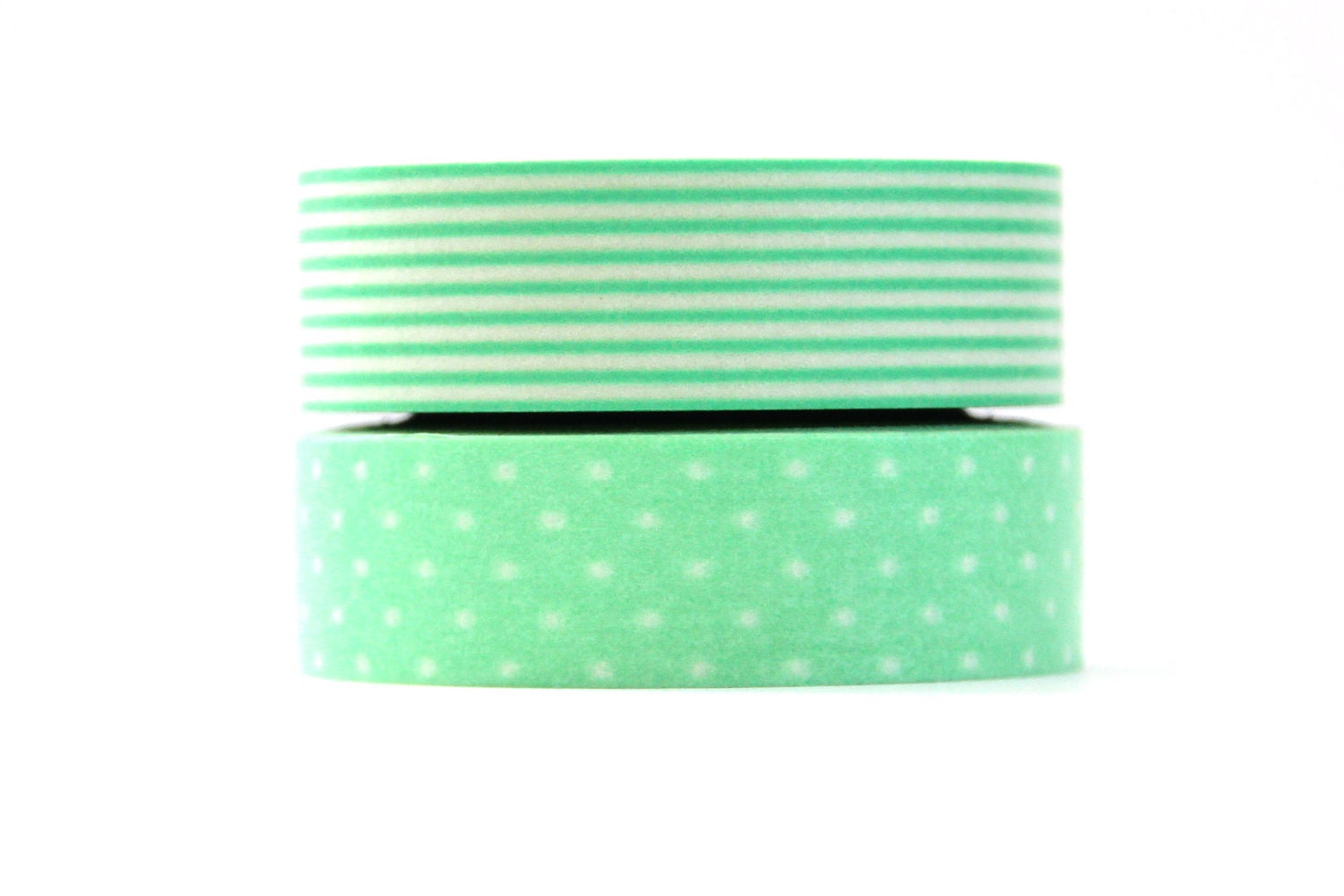 2 Rolls of Mint Green and White Pinstripe & Polka Dot Masking Tape / Japanese Washi Tape