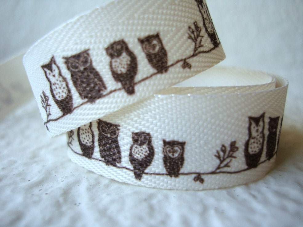 Owls on Branch Cream 5/8-inch Twill-1 yard