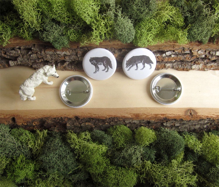 Gray Wolf Pair - Animal Pin-Back Button Badge - 1.5" - From Natural Duality