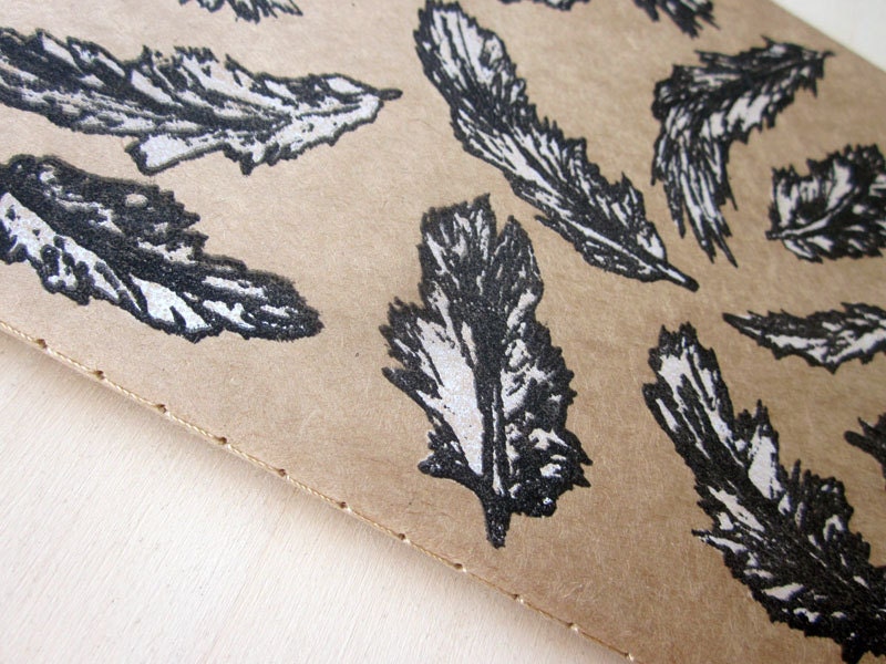 Falling Feathers - Screenprinted Large Moleskine Journal - Black and White - Large