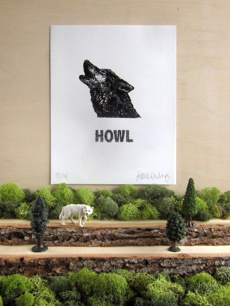 Howling Wolf Print - Silkscreen- Limited Edition - Animal Calls Series - Howl