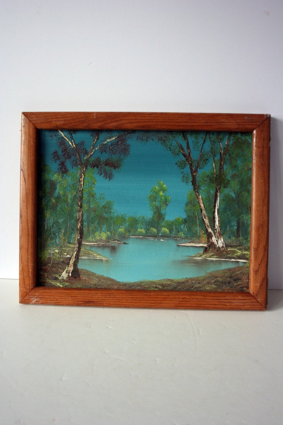 vintage oil landscape painting: beach bayou