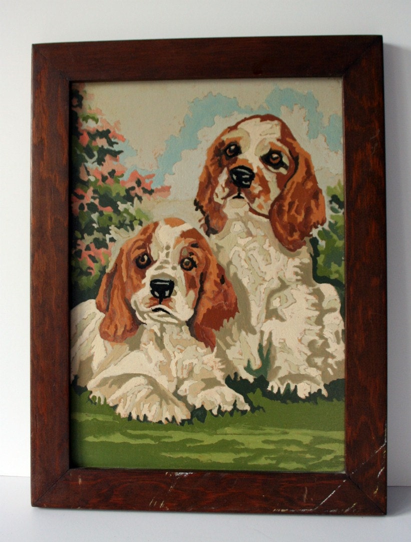 vintage spaniel paint by number framed: mighty finds