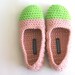 Crochet Slippers for Women in Apple Green and Dusty Pink