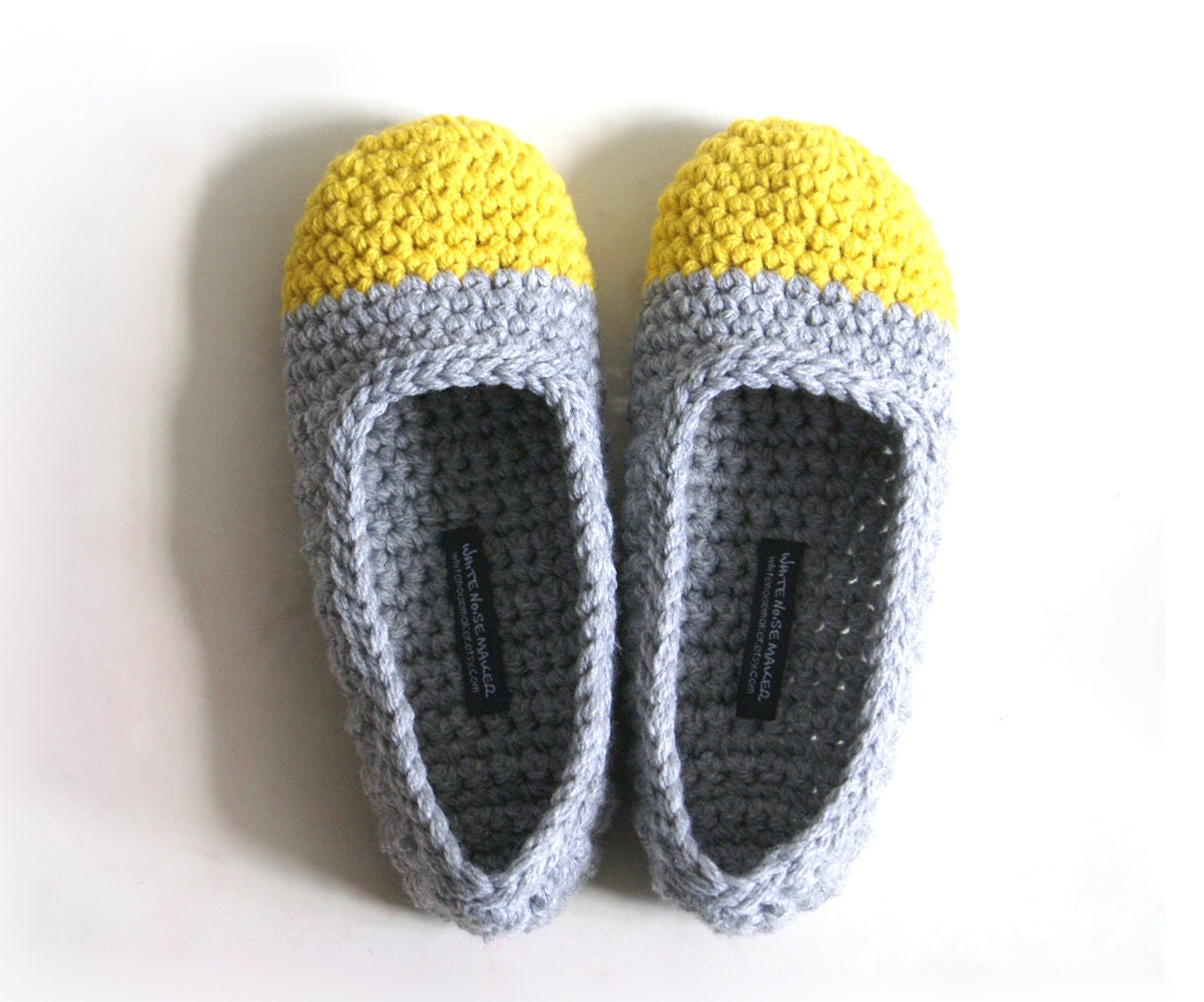 Crochet Slippers for Women in Yellow & Grey