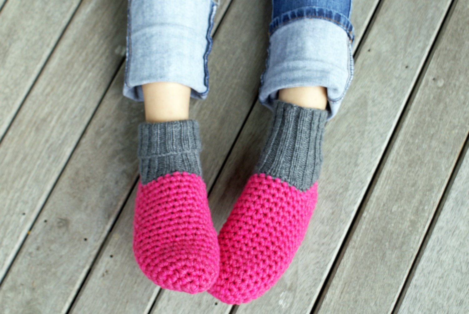 RESERVED for Sarah - Crochet Slippers with Knitted Bootleg