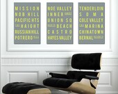 SAN FRANCISCO, Subway Sign, Typography Art, Modern Poster, Retro Home Decor, Gray and Yellow, Set of 3 - 11x17