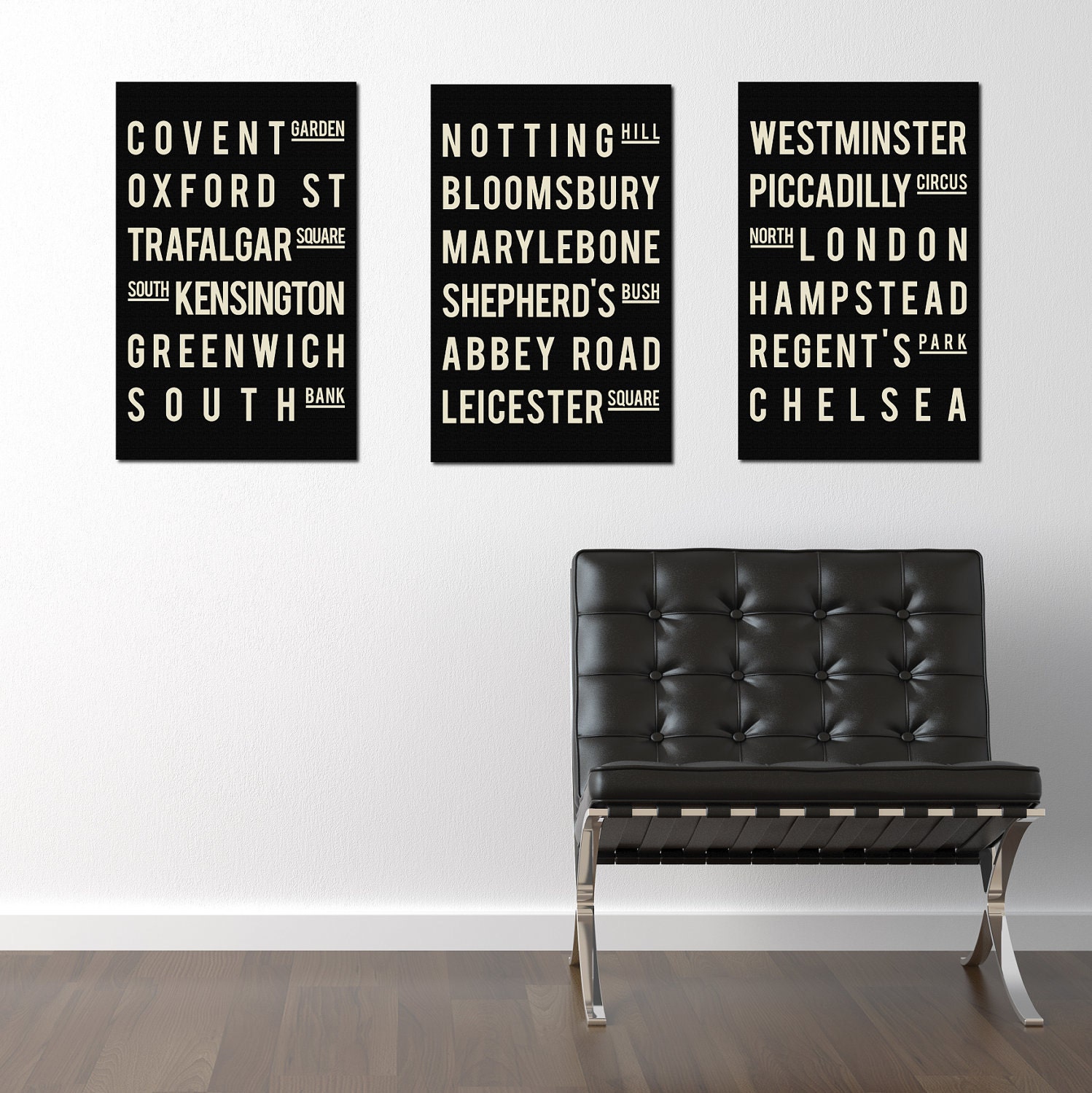 London - Subway Art Poster - Typography Print - Modern Home Decor - Set of 3 - 13x19