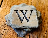 Carved Monogramed Slate Coasters / RECLAIMED HISTORIC / Eco- friendly stone patio