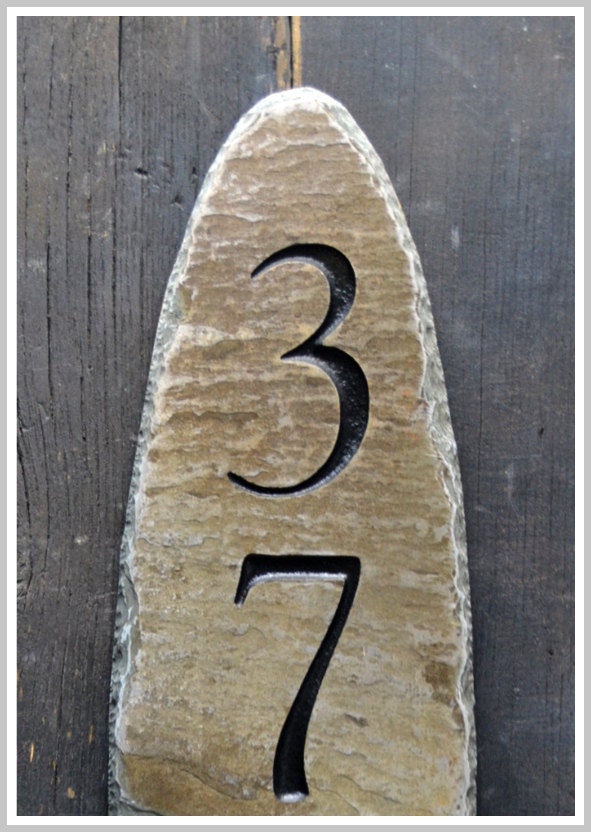 CARVED Slate Vertical Address Sign / Column Plaque / Oval Stone House Marker Home
