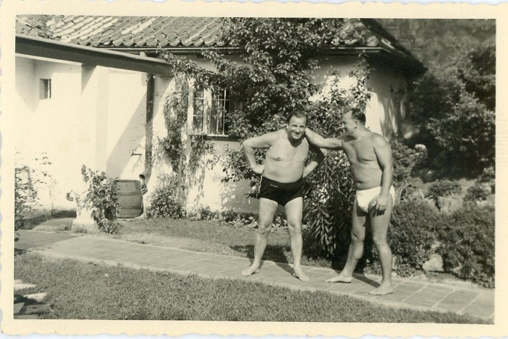 Vintage Photo, Men, Man, Brother, Father, Guy, Beard, Mustache, Suit - About To Go Swimming