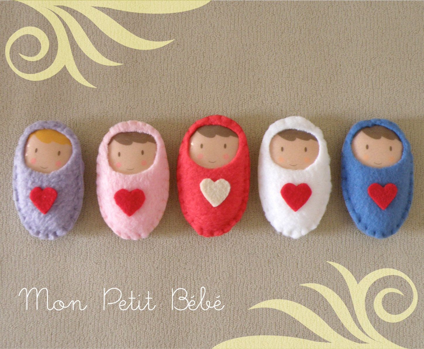 New Baby Brooch Keychain and Congratulations Cards made of soft fleece and sweet felt heart