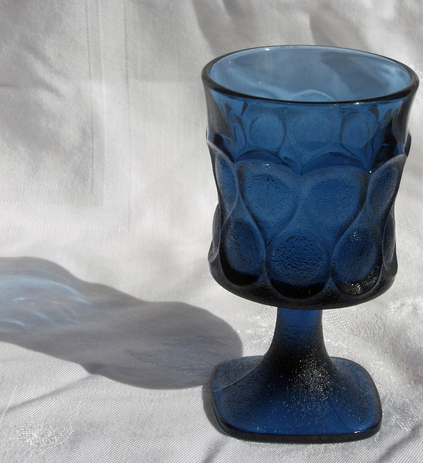 smokey blue cerulean glass goblet tear rain drop footed modern