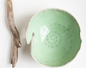 knitting yarn bowl, modern, minimalist beige and mint green pottery bowl, handmade ceramic dish by karoArt - karoArt