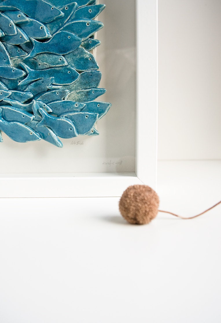Fish sculptural wall art, ceramic tile, nautical, modern, nature inspired home decor, white and blue wall hanging by karoArt, Ireland