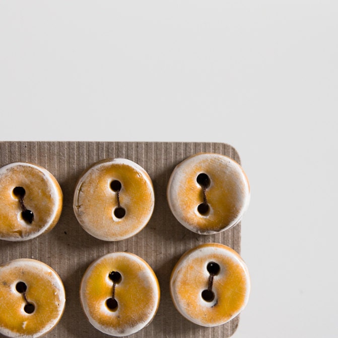 ceramic buttons, bright yellow, small round handmade pottery buttons, set of 6 by karoArt, made in Ireland