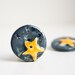 Single art ceramic button, STARRY NIGHT, one large handmade button, metallic blue and yellow, knitwear, needlecraft accessory