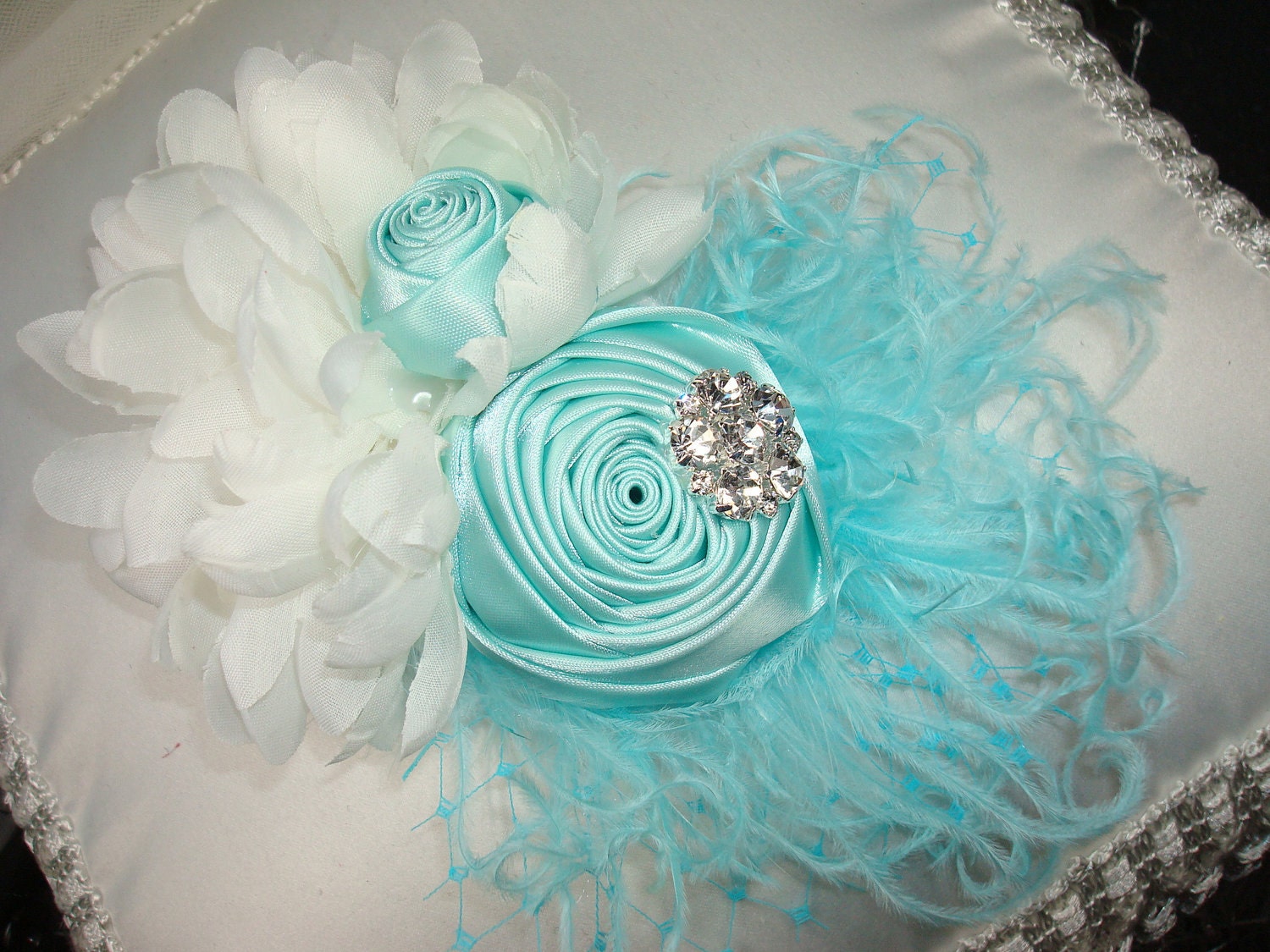 Aqua Baby Flower Headband, Rosette Headband, Wedding, Children, Photo Prop, Toddler / Aqua Rosette and White Flower