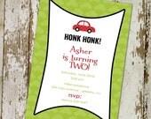 baby boy shower invitation or birthday party invitation with car, digital, printable file (item 226)
