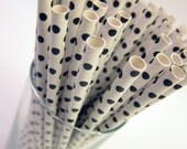 25 black polka dot Paper Straws, AND Digital DIY straw tags (your color choice) Party polka dot Straws