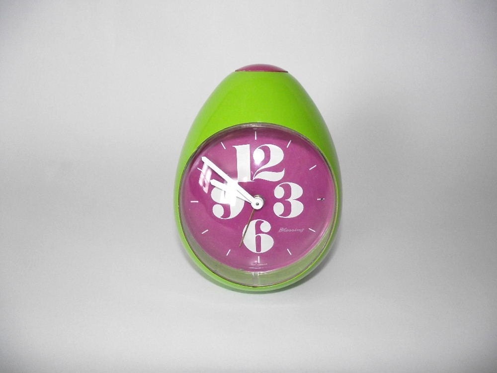 RESERVED Easter Egg-Shaped Bright Green & Fuchsia Blessing Mod Clock
