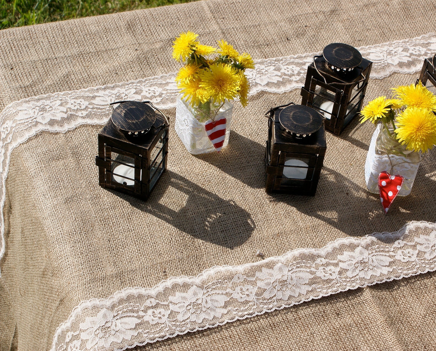 Burlap and lace table runner