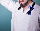 The Starry Sapphire Bowtie: Black Bow tie with Blue Swarovski Rhinestones