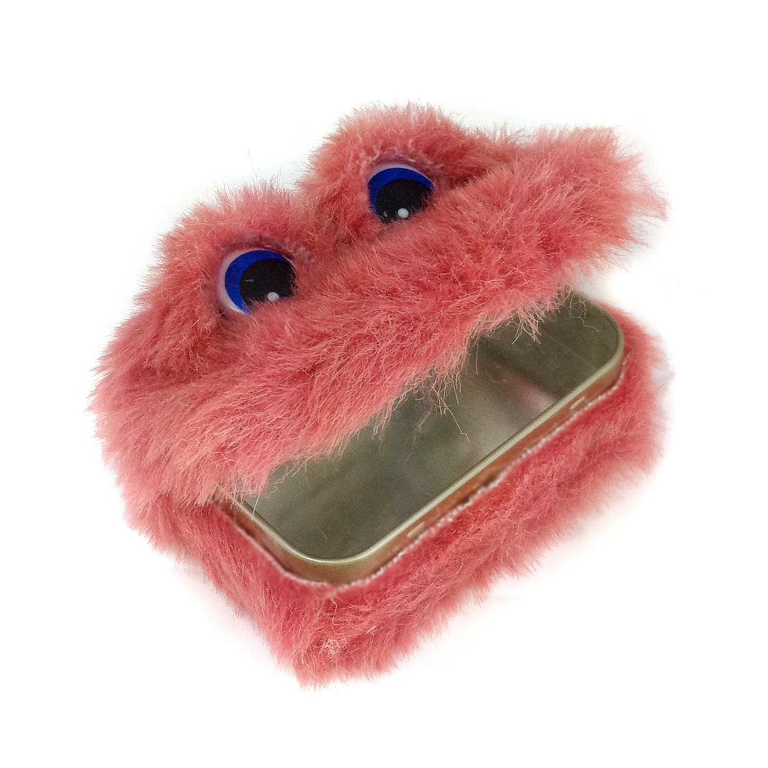 Pat the Eco Friendly Tin Monster - Pink upcycled furry tin storage or gift  - Kawaii
