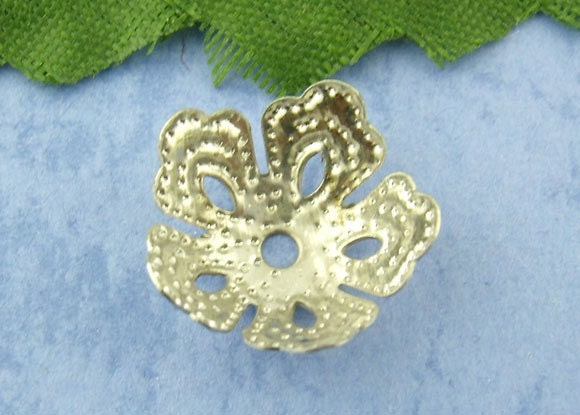 50 Pcs Antique Silver Flower End Beads Caps 14mm