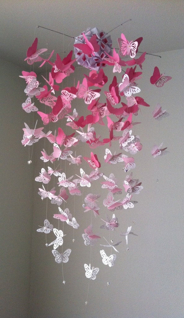 Monarch Butterfly Chandelier Mobile -pink and white mix