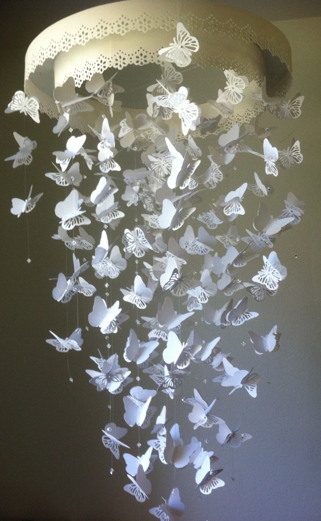Silhouette Butterfly Mobile/ Lace Chandelier mobile  - All White - Made to Order