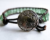 Leather Wrap Bracelet with Rosaline Green Czech Beads - GloryGift