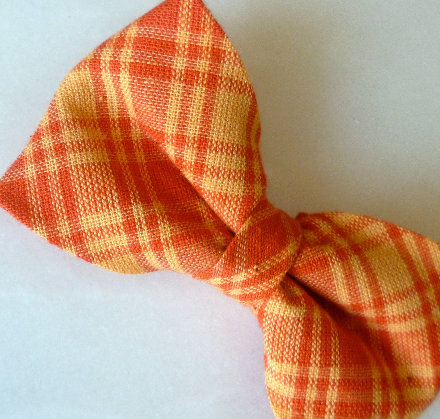 Pumpkin Orange Plaid Bow Tie for boys - clip on