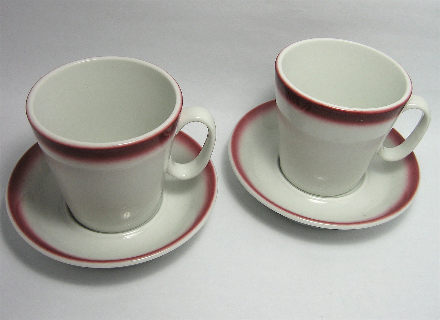 Vintage Red and White Cups and Saucers Restaurant Ware