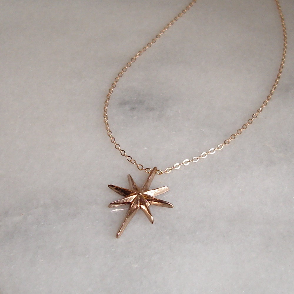 North Star Necklace Solid Bronze Pendant Gold by CylleneJewelry