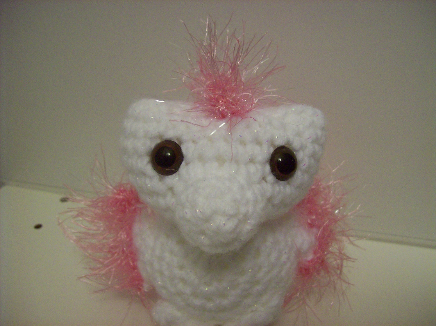 SweetHeart Dragon Toy Plush Crochet Amigurumi Love Warm Heart Joy Happy Fantasy Pink White