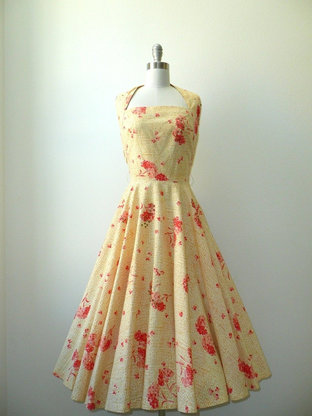 vintage 1950s Dress // Jerry Gilden Floral Print Halter Dress