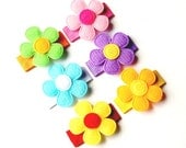 Baby Hair Clips - Baby Hair Snaps - Infant Hair Clips - Flower Hair Clips - Bright Felt Flower Baby Hair Snaps Set of 6