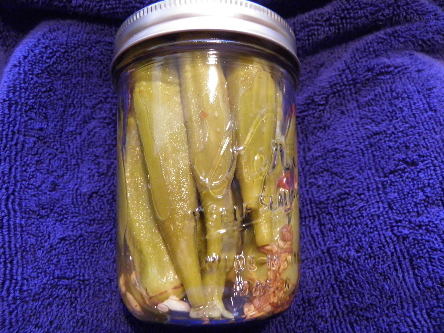 Pickled Okra 16 oz. Okra, Spices, Vinegar  A Spicy Pickle