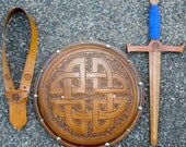 Handmade Leather Sword, Shield, & Holster Set w/ Celtic Knot Emblem