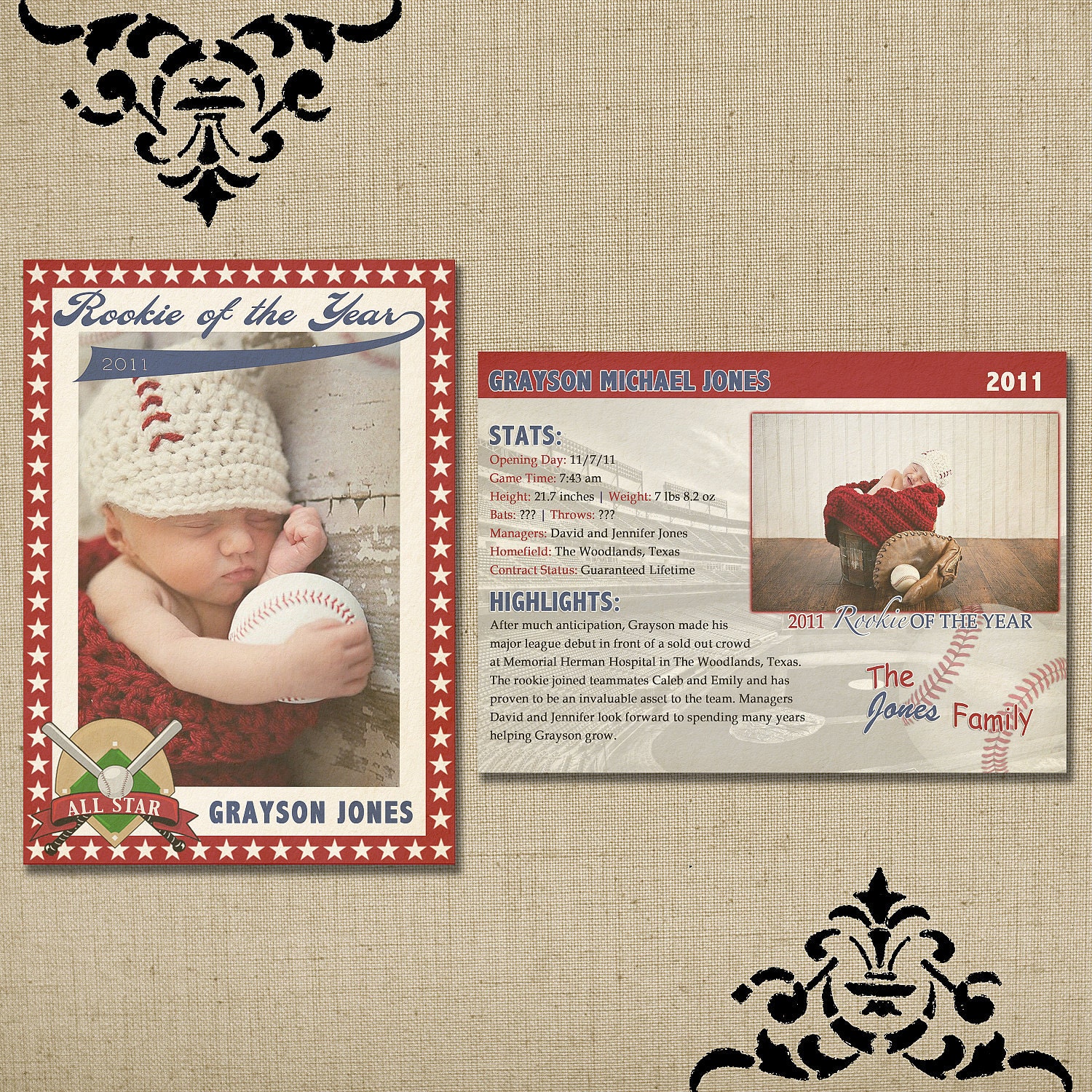 Vintage Baseball Card Birth Announcement