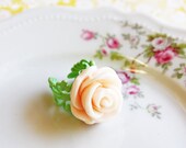 SALE- Peach and Mint Rose Filigree Ring- Shabby Chic Ring